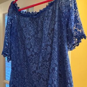 Elegant Blue Lace Off-Shoulder Top